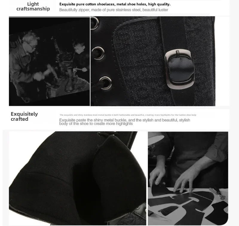 2025New Men Boots Fashion Mid-calf Boots Trend Motorcycle Boot High Top Casual Boots for Men Plush Warm Winter Boot Botas Hombre