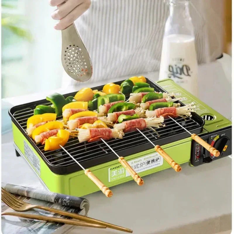Portable Barbecue Stove, Smokeless Grill, Dual-Purpose Gas Oven for Outdoor Use, Compact Cooking Unit, Korean Style