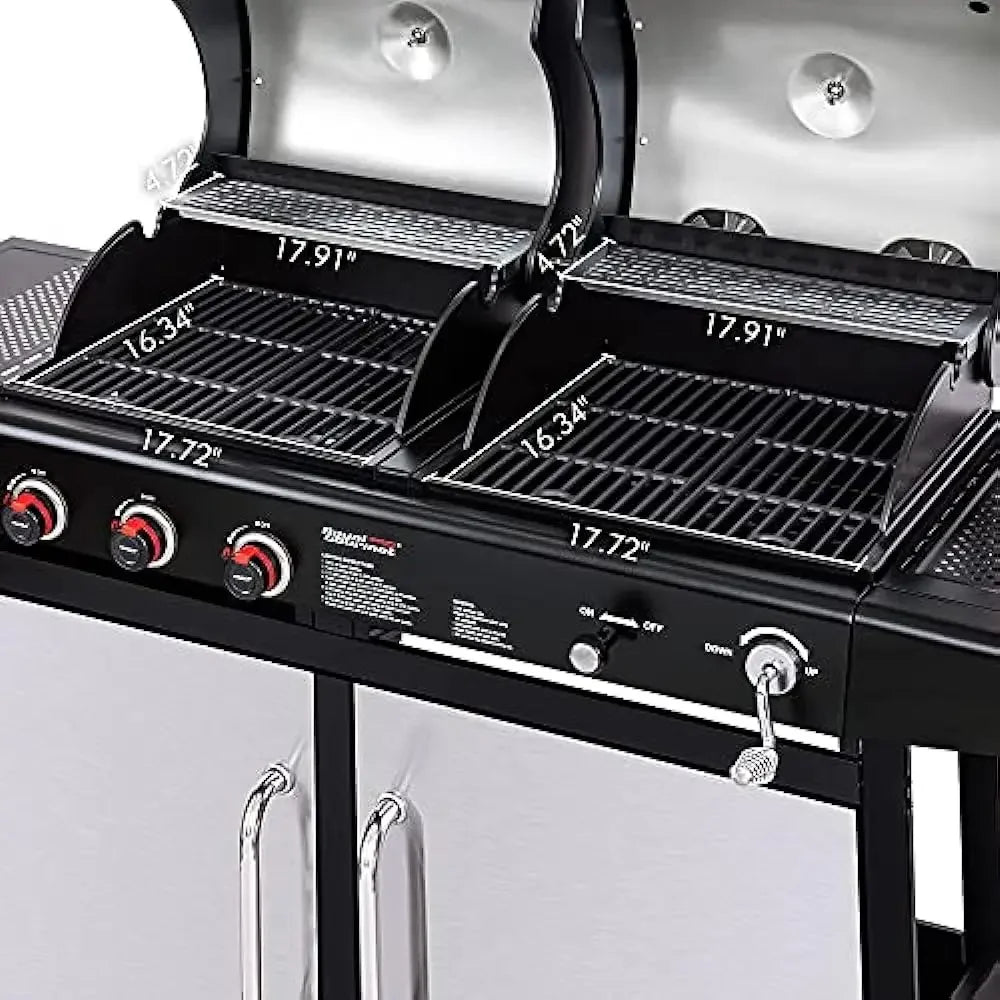 %a 3-Burner 25,500-BTU Dual Fuel Gas and Charcoal Grill Combo, Cabinet Style, Outdoor BBQ Garden Barbecue Cooking, BBQ Grills
