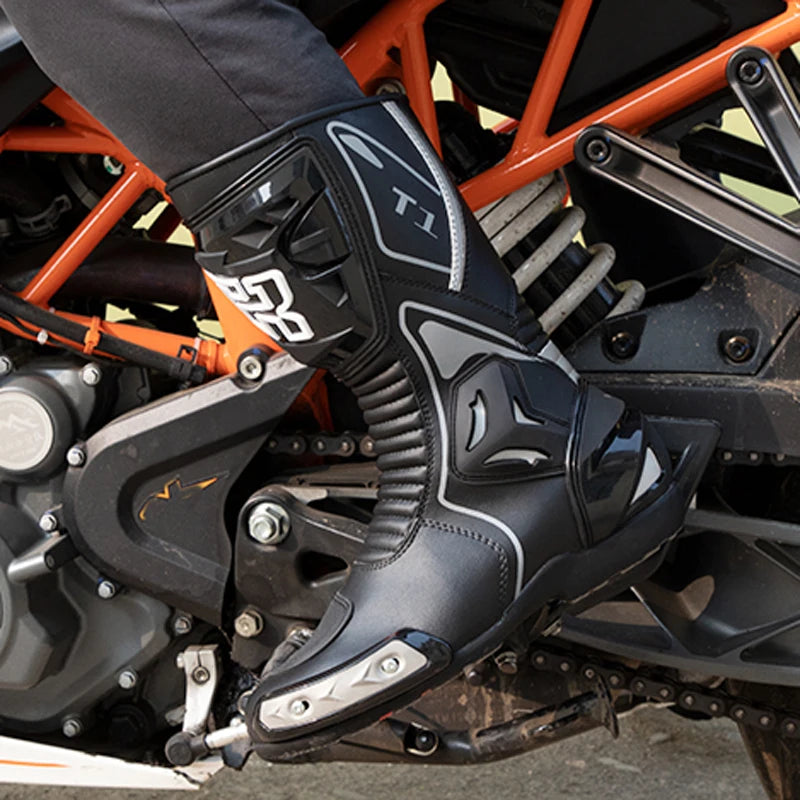 Motorcycle Road Racing Boots Professional Biker Shoes Motorbike Long Riding Protective Gear Shift Microfibe Leather boot