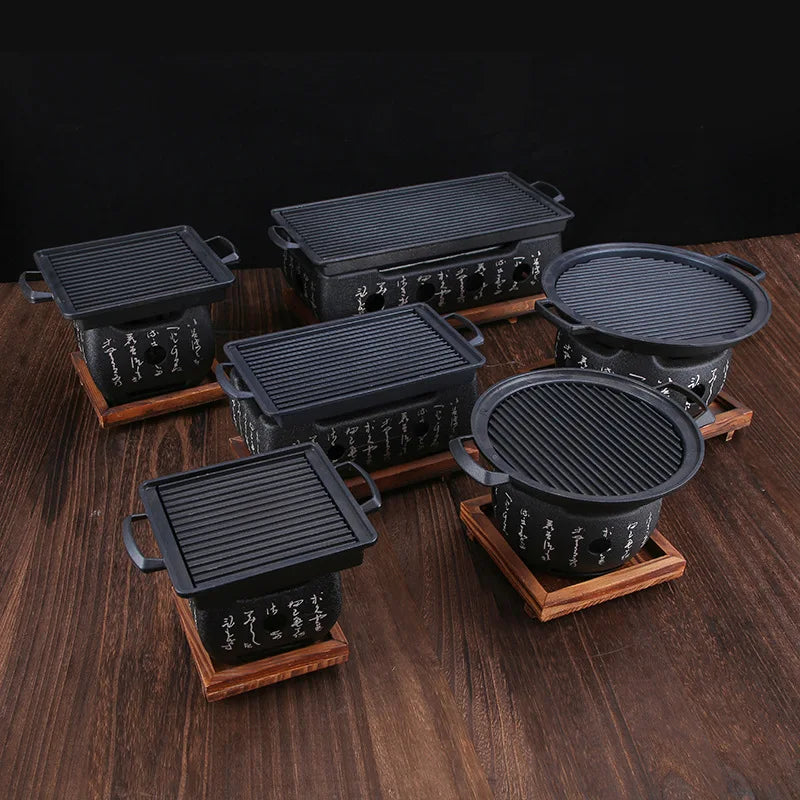 Japanese Text Mini Barbecue Grill, Carbon Grill Baking Tray, Household Barbecue Grills, Outdoor Portable Grill Camping Equipment