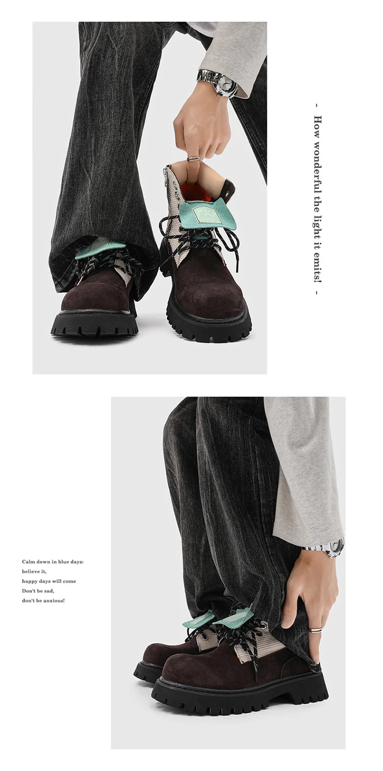 High quality Luxury Leather Boots Man Yellow High top Shoes Winter Men's Ankle Boots Street Motorcycle Shoes botas para hombre