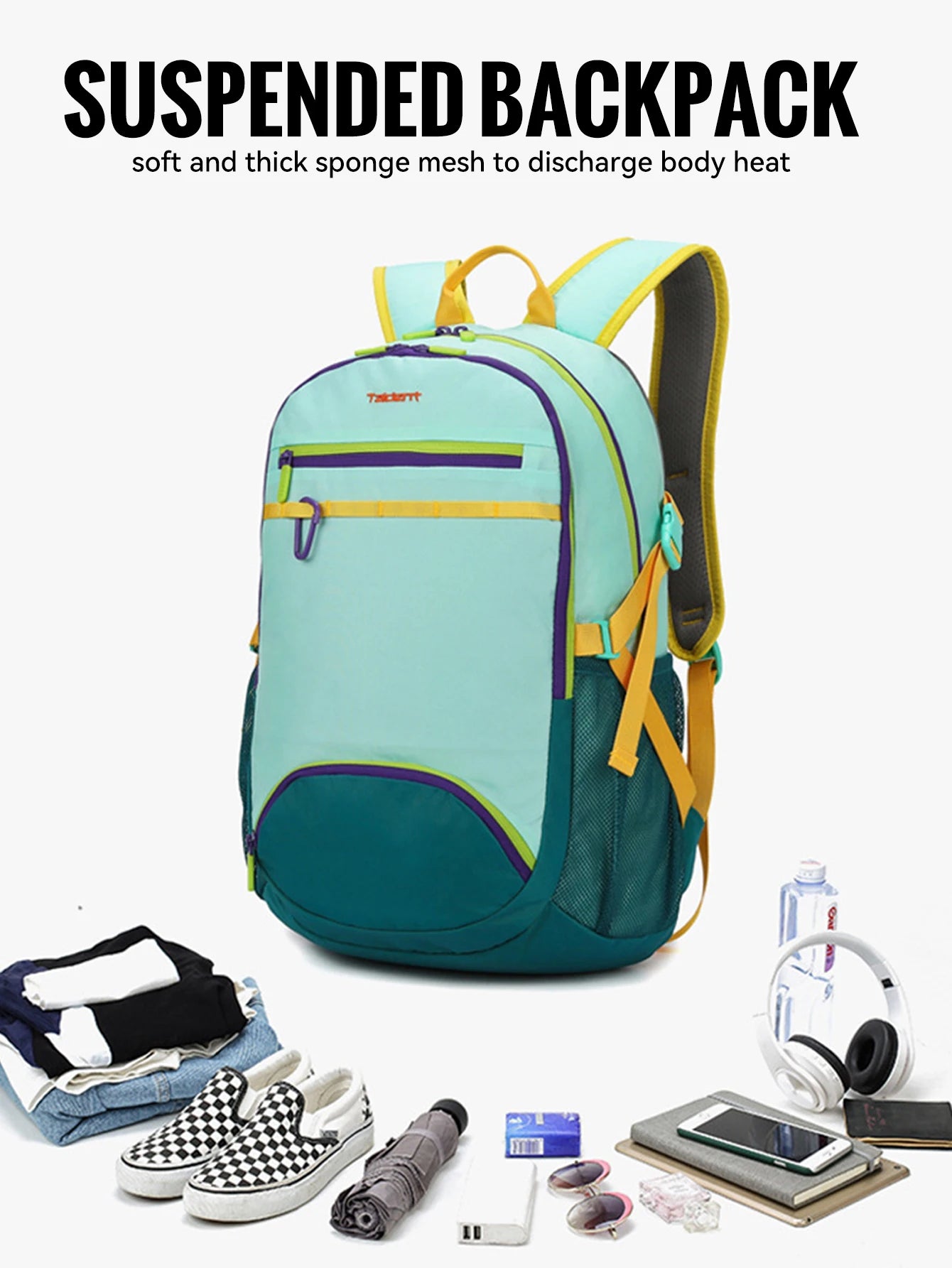 WRELS Backpack Camping Bag Large Capacity Backpack Lightweight Waterproof Mountaineering Bag Breathable Casual Travel Backpack