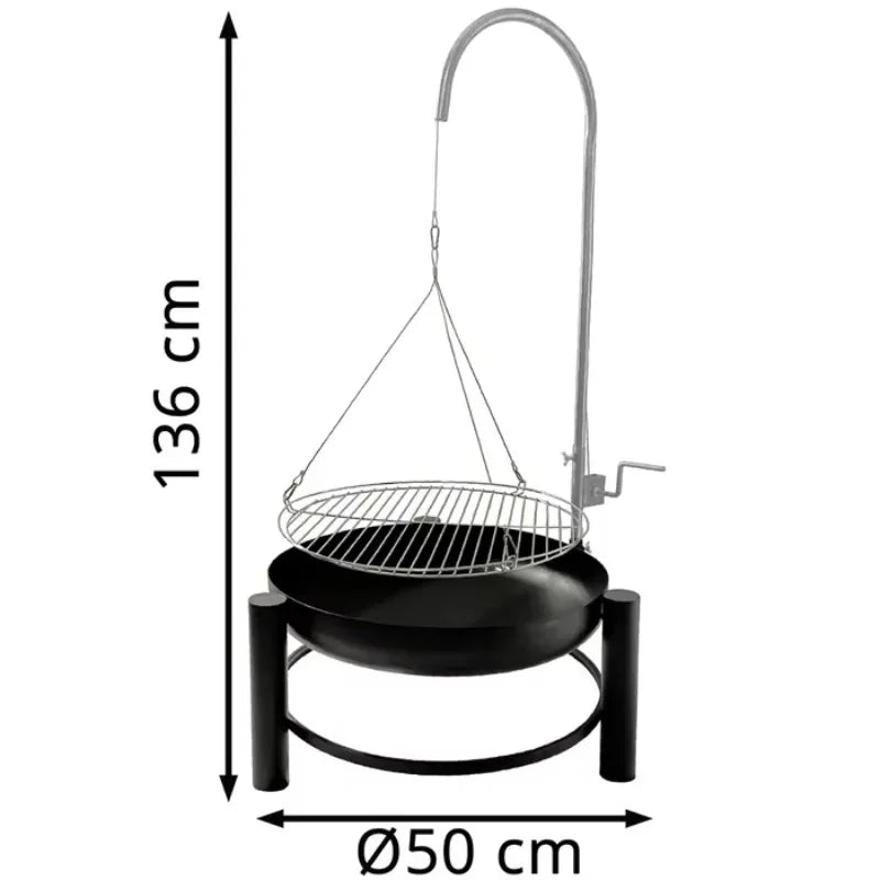 Backyard Height Adjustable Barbecue Grill with Tripod Charcoal Fire Pit Outdoor Camping Hanging Charcoal BBQ Grill