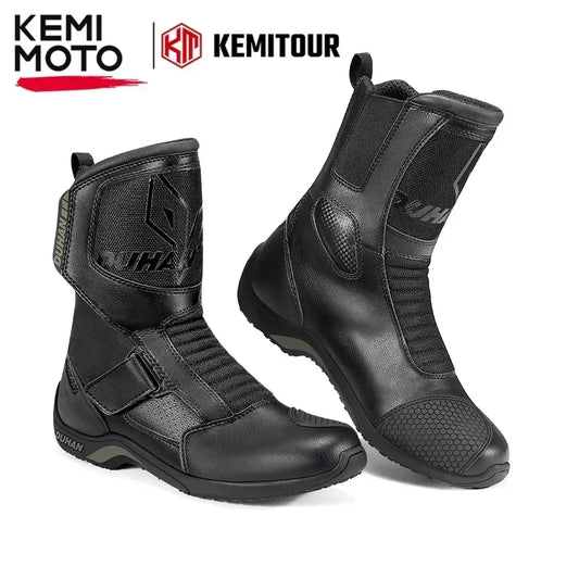 Motorcycle Boots Men Leather Waterproof Riding Black Shoes Summer Breathable Safety Motocross Motobike Thick Sole Protection