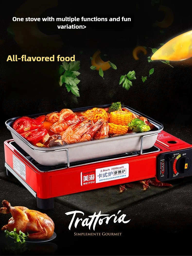 Portable Barbecue Stove, Smokeless Grill, Dual-Purpose Gas Oven for Outdoor Use, Compact Cooking Unit, Korean Style