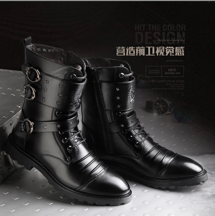 Men's boots winter warmth velvet function metal high-tube cycling boots height-increasing shoes motorcycle boots black 37-48