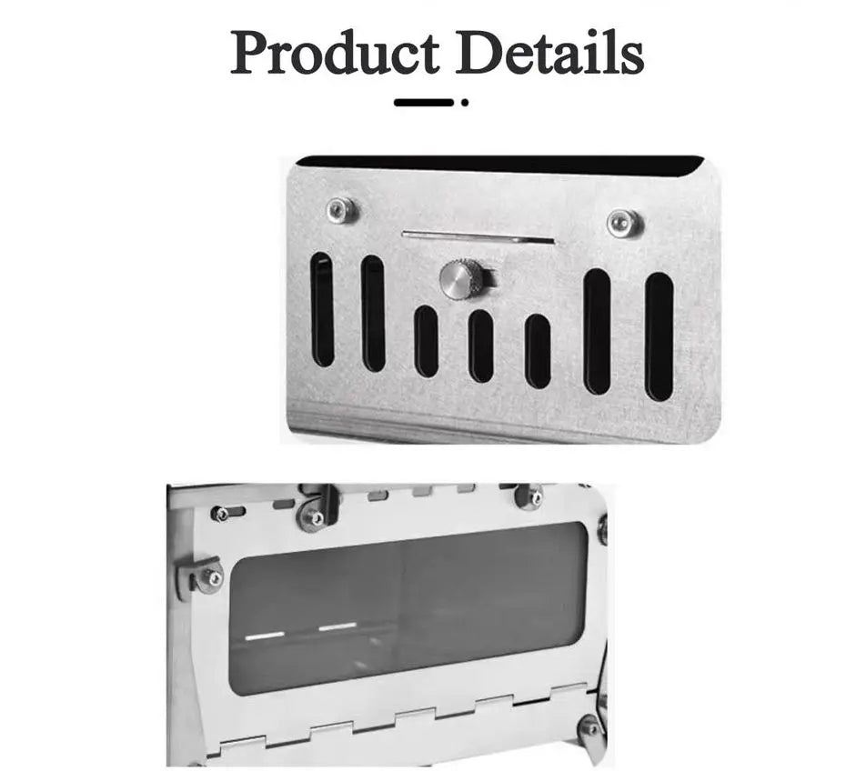 Stainless Steel Portable Tent Stove Foldable with Side Glass Chimney Burner Camping Wood Stove Heating Cooking Grill