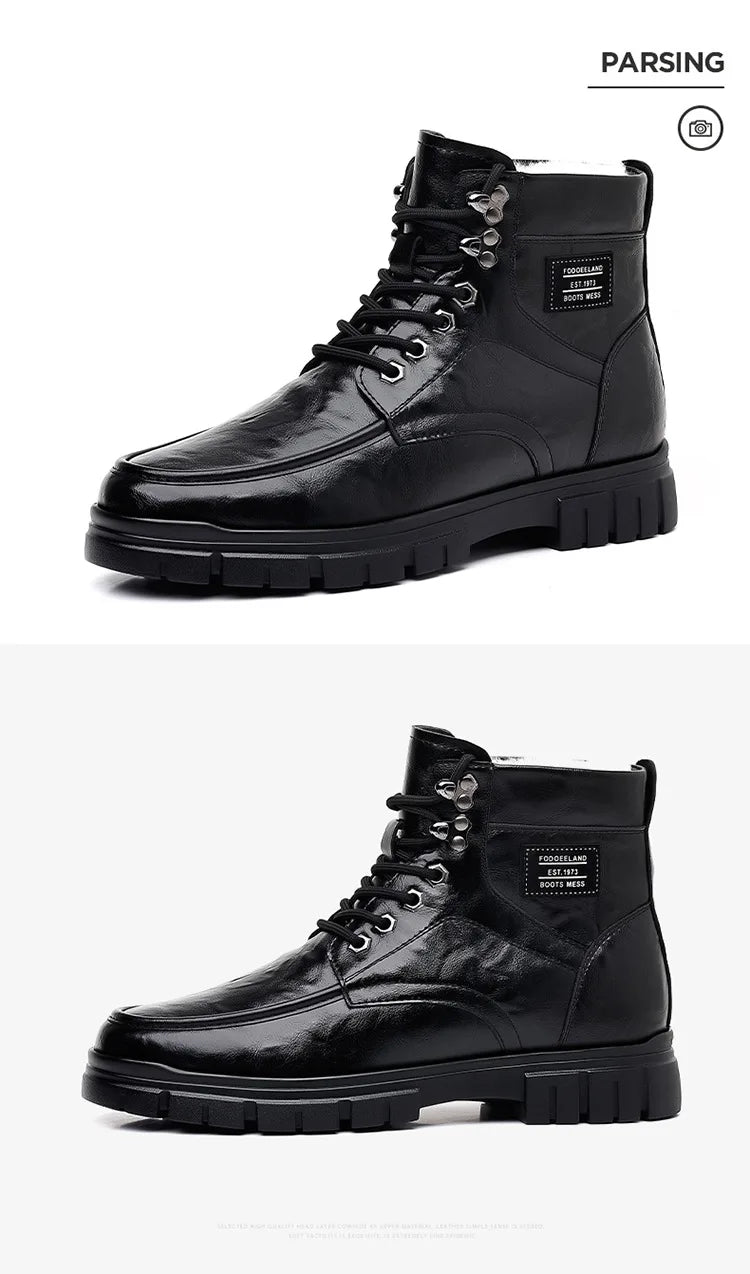 Winter Cotton Shoes Men Fashionable High-top Wear-resistant Shoes Thick-soled Plus Velvet Snow Boots Outdoor Non-slip Work Boots