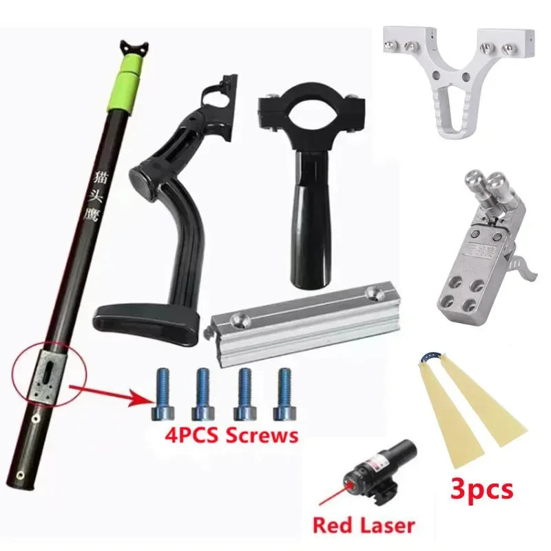 Multifunction Long Rod Slingshot Hunting Bow Catapult Precisional Outdoor Laser Aiming Shooting Equipment Sling Accessories Set