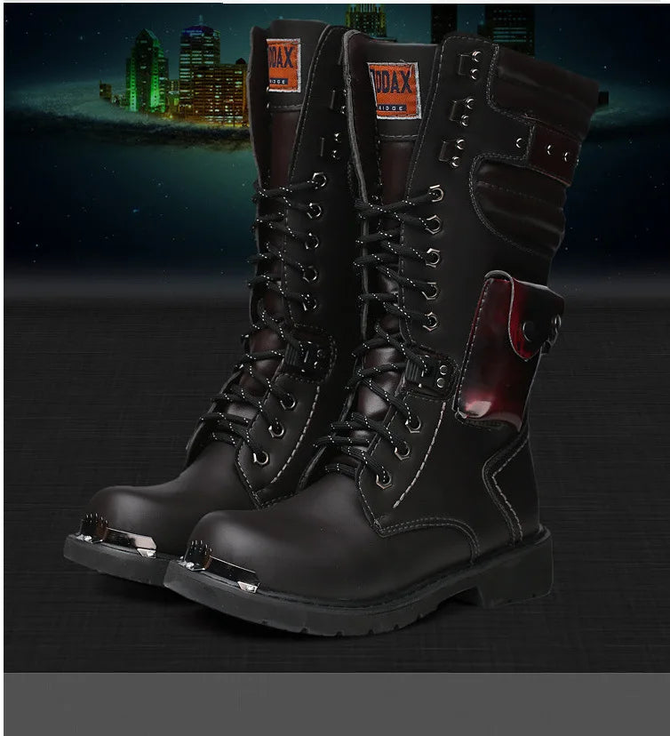 Men's High Top Motorcycle Boots Autumn and Winter Fashion Outdoor Collision Resistant Anti Slip Soft Sole Casual Leather Boots