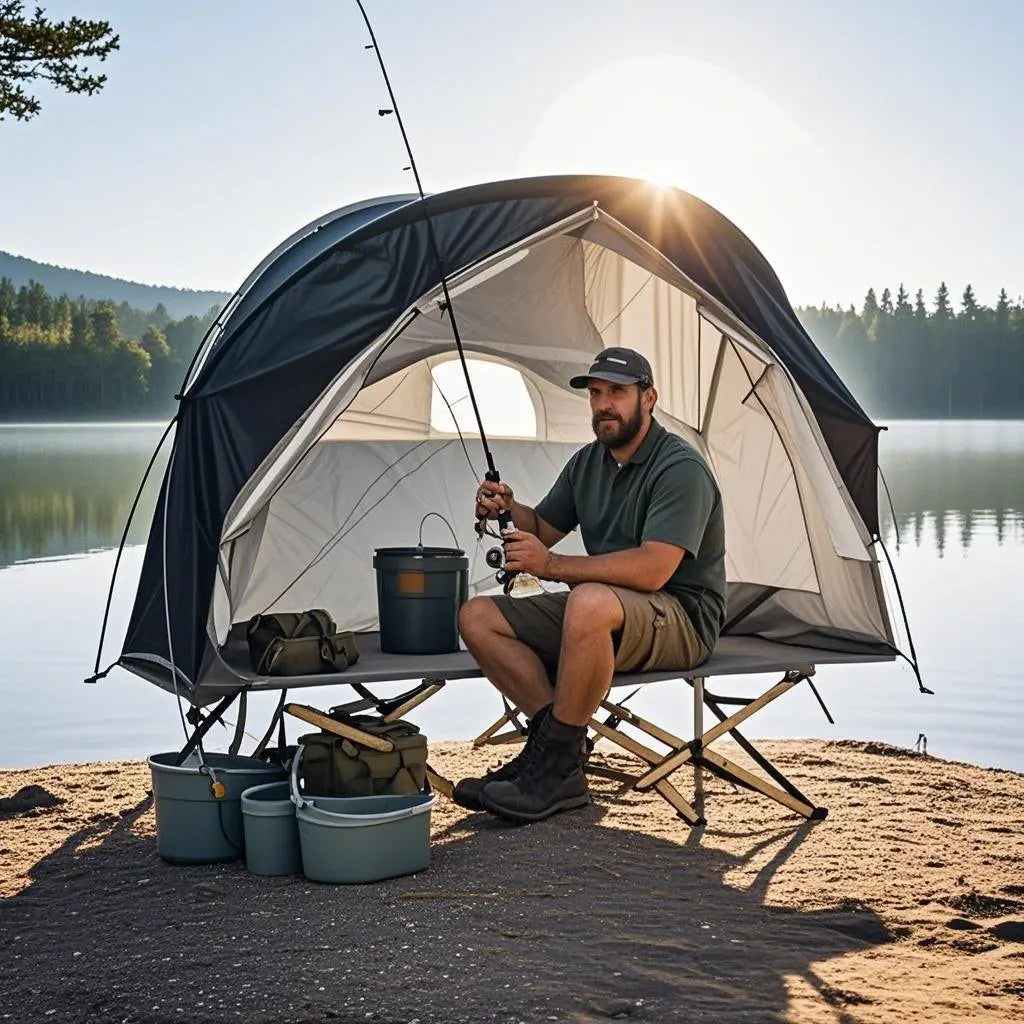 All-Season Camping Cot Tent 1-Person - Sturdy Cross-Braced Structure, for Fishing or Outdoor Activities,, Compact & Portable