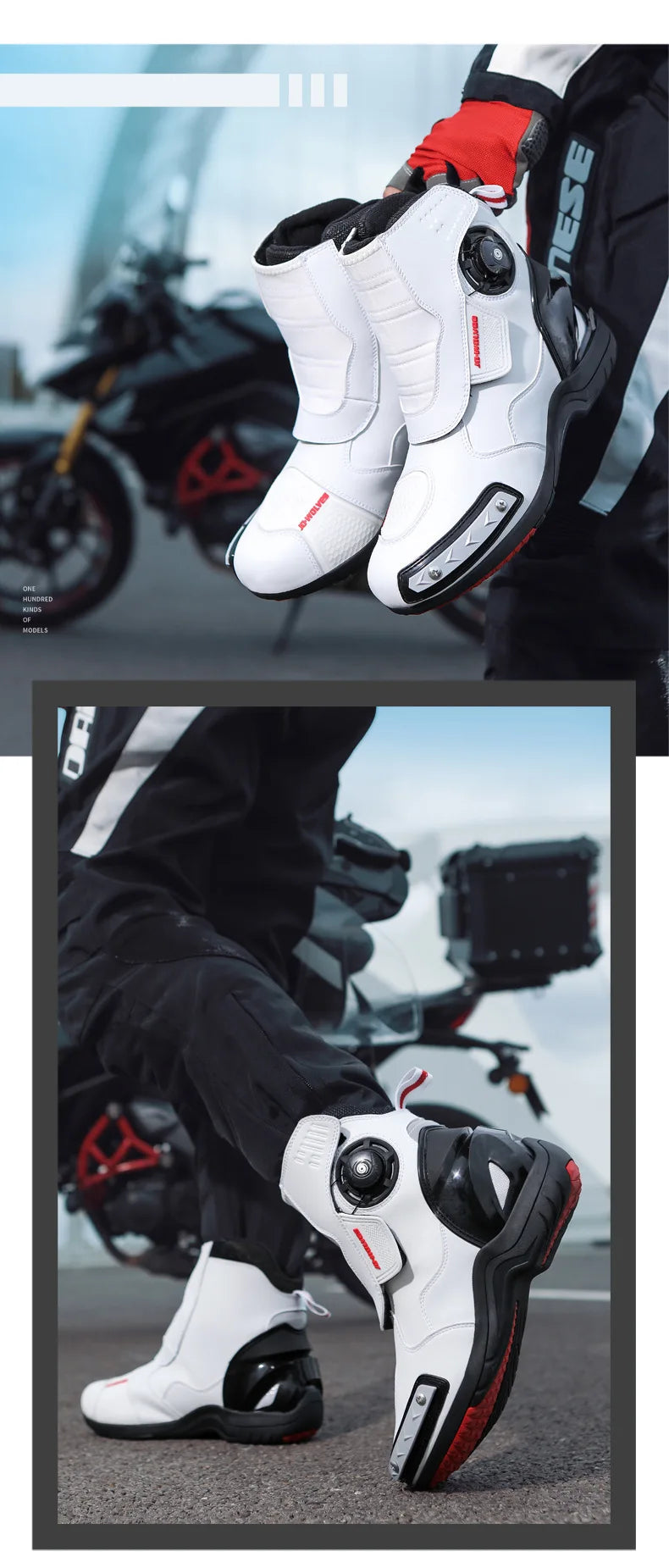Motorcycle Boots Man Waterproof Studded Boots Hook and Loop Fasteners Wear-Resistant Motorcycle Shoes Anti-Slip Anti-Fall