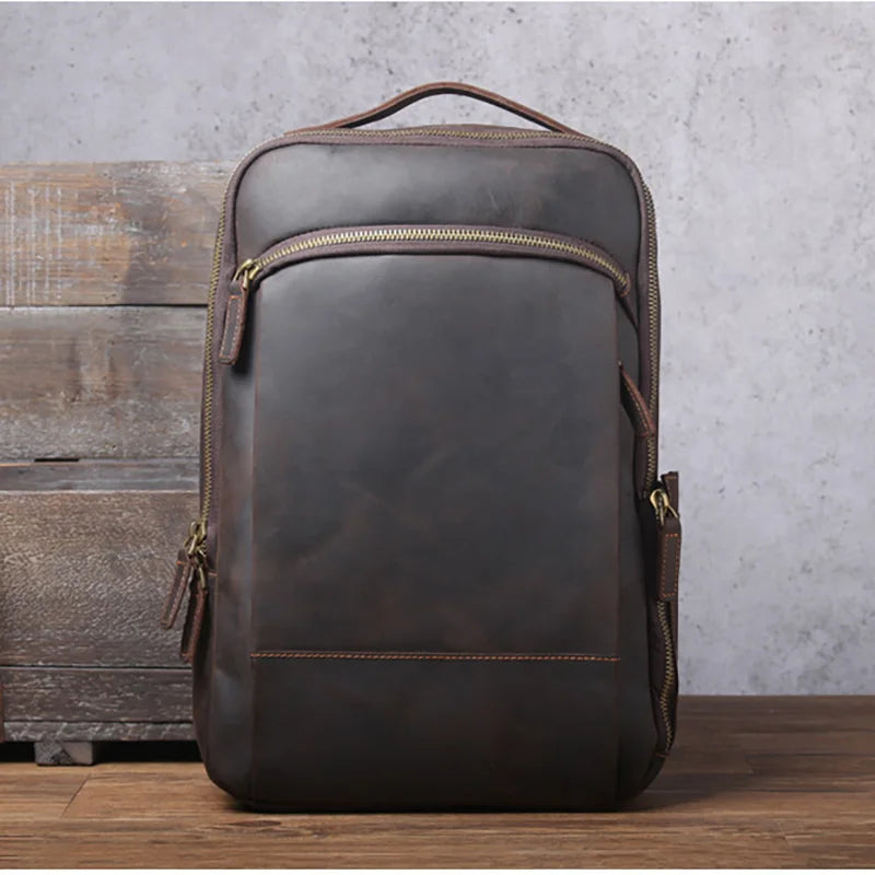 Vintage Crazy Horse Genuine Leather Backpack Men Backpack Laptop Leather Daily Bagpack Male Rucksack Trave Hiking Knapsack Large