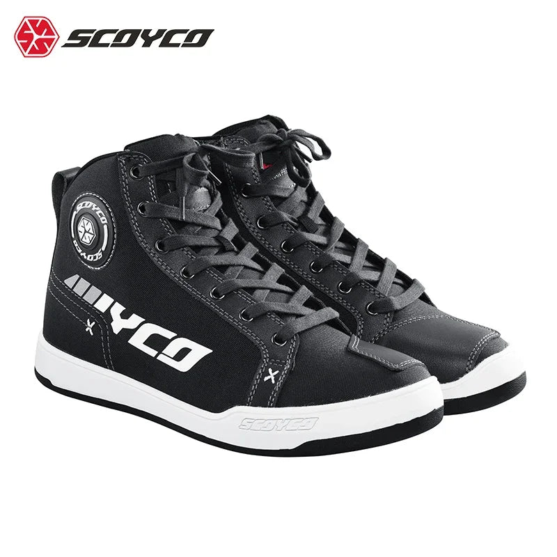 SCOYCO Commuter Motorcycle Riding Shoes Fashion Casual Hundred Crash Shoes Breathable Canvas Riding Motorcycle Boots MT068