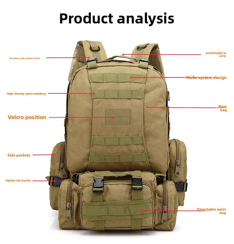 Tactical Backpack Military 50L Waterproof Hiking Backpack with MOLLE System for Outdoor Camping, Hunting, Travel, Daypack