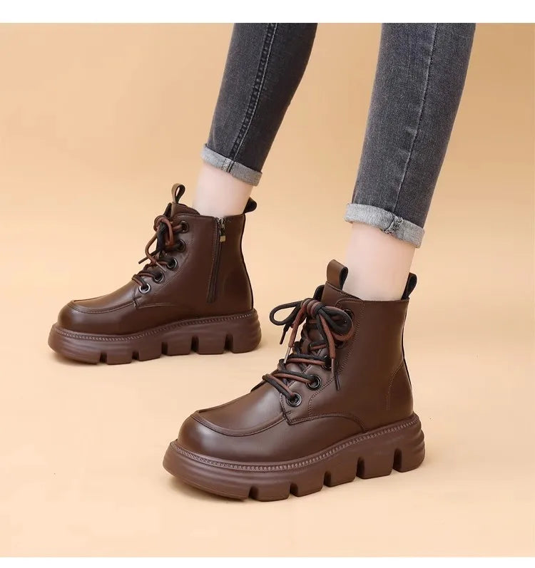 Women's Boots Winter New Fur Snow Boots Platform Plush Comfortable Anti Slip Warm Lace Up Cold Proof Cotton Ankle Boots Women