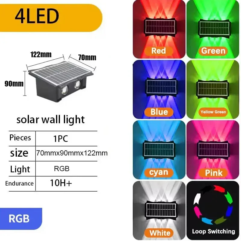 Solar Wall Lamp 4/6/8 Led Outdoor Solar Led Light Waterproof Up And Down Luminous Lighting Balcony Yard Garden Decoration Lights