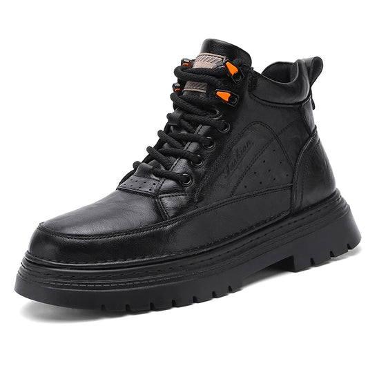 COZOK Men's Shoes Genuine Leather High Top Shoes Male Comfortable Sneakers Motorcycle Boots Male Lace-Up Winter Plush Snow Boots