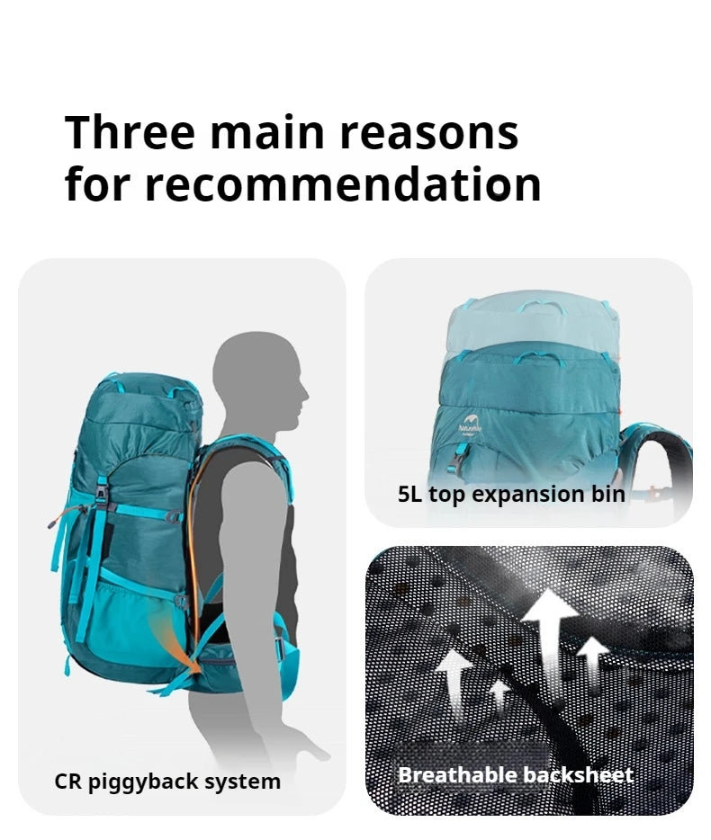 Naturehike Hiking Backpack Waterproof 45/55/65L Knapsack Climbing Travel Outdoor Sports Large Capacity Nylon Bag With Rain Cover