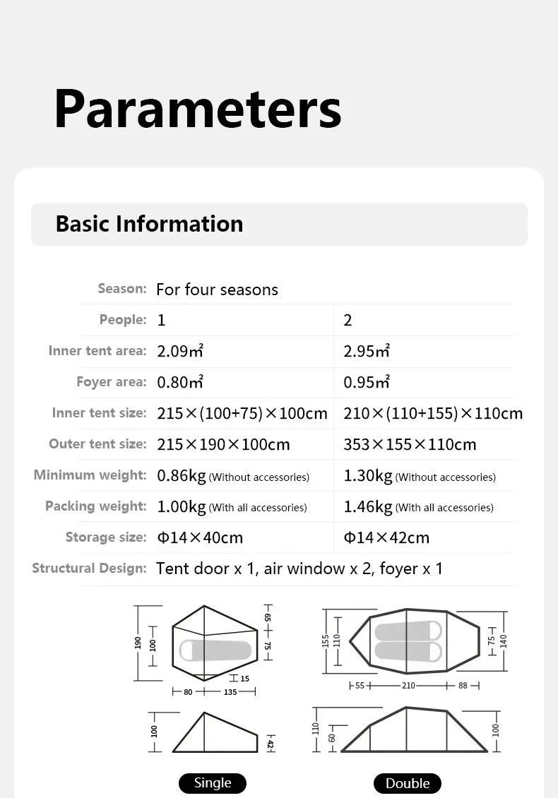 Naturehike Tunnel 1 2 Person Camping Tent Outdoor Tent For Camping Biking Hiking Muntaineering Waterproof 15D Nylon Material