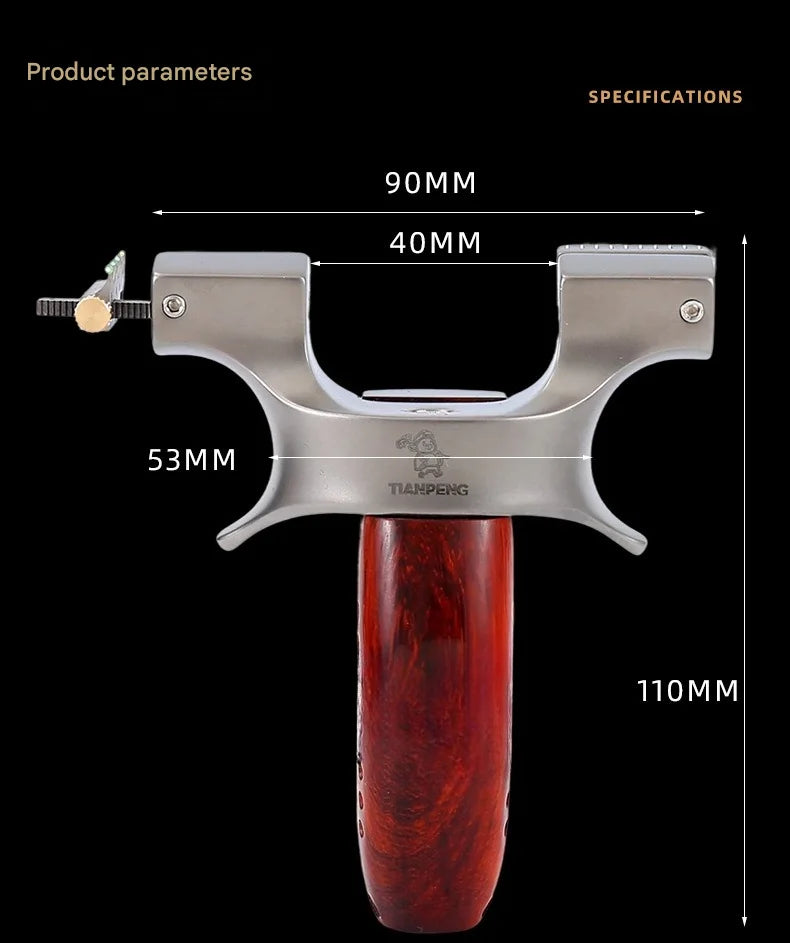 Powerful Stainless Steel Slingshot with Flat Rubber Band Outdoor Hunting and Shooting Combat Catapult with Wooden Handle