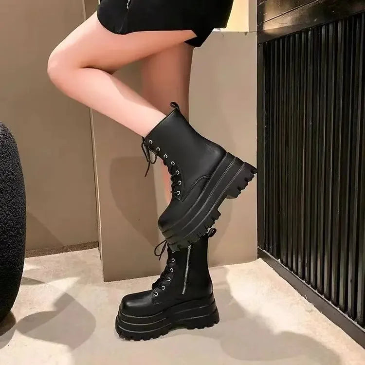 Chunky Platform White Ankle Boots Women shoes 2024 Autumn Winter Pu Leather Booties Mujer Punk Thick Bottom Motorcycle Boots