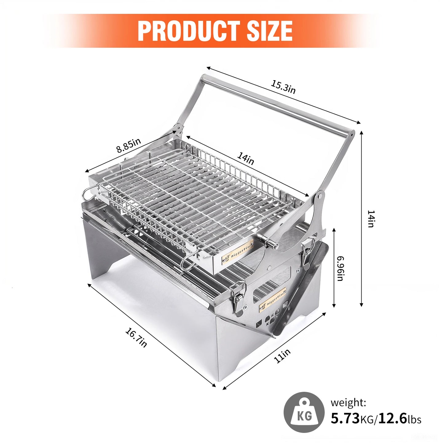 New Upgrad Stainless Steel Grill Portable 360°Rotating Charcoal Grill with Flipping Basket