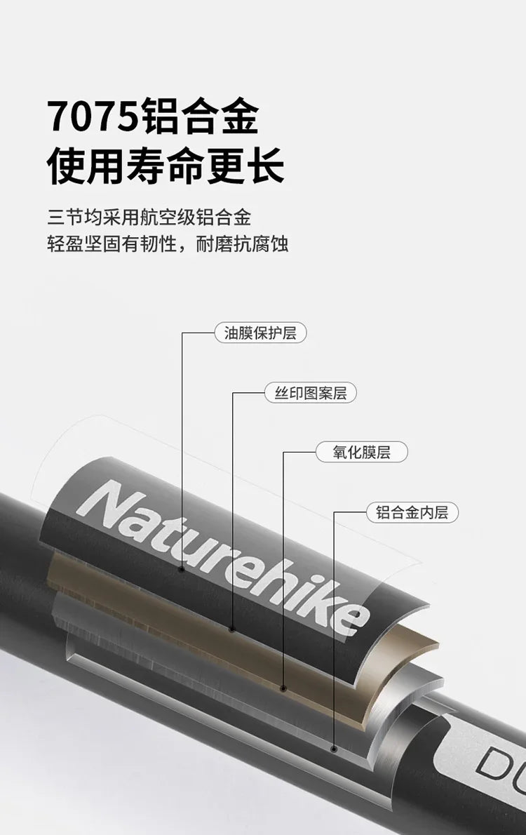 Naturehike-Aluminum Telescopic Trekking Pole, Folding Stick, Hiking Pole, Outdoor Trekking Pole, 3 Section, 7075, ST03
