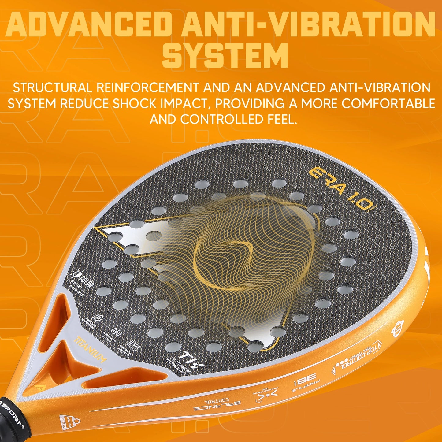 AMA SPORT 1St Titanium Gold Padel Rackets with Precision Holes,Anti-Vibration System High-Performance Titanium Pala de Padel