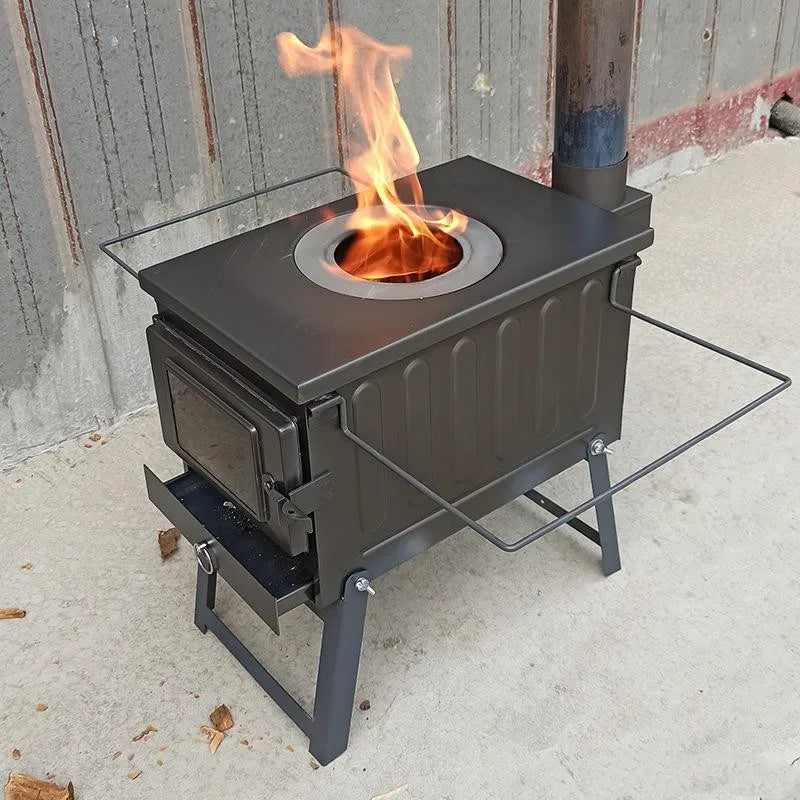 Outdoor Camping Wood Stove, Portable Charcoal Barbecue Grill, Stainless Steel, Multifunctional Cooking Tent Stove