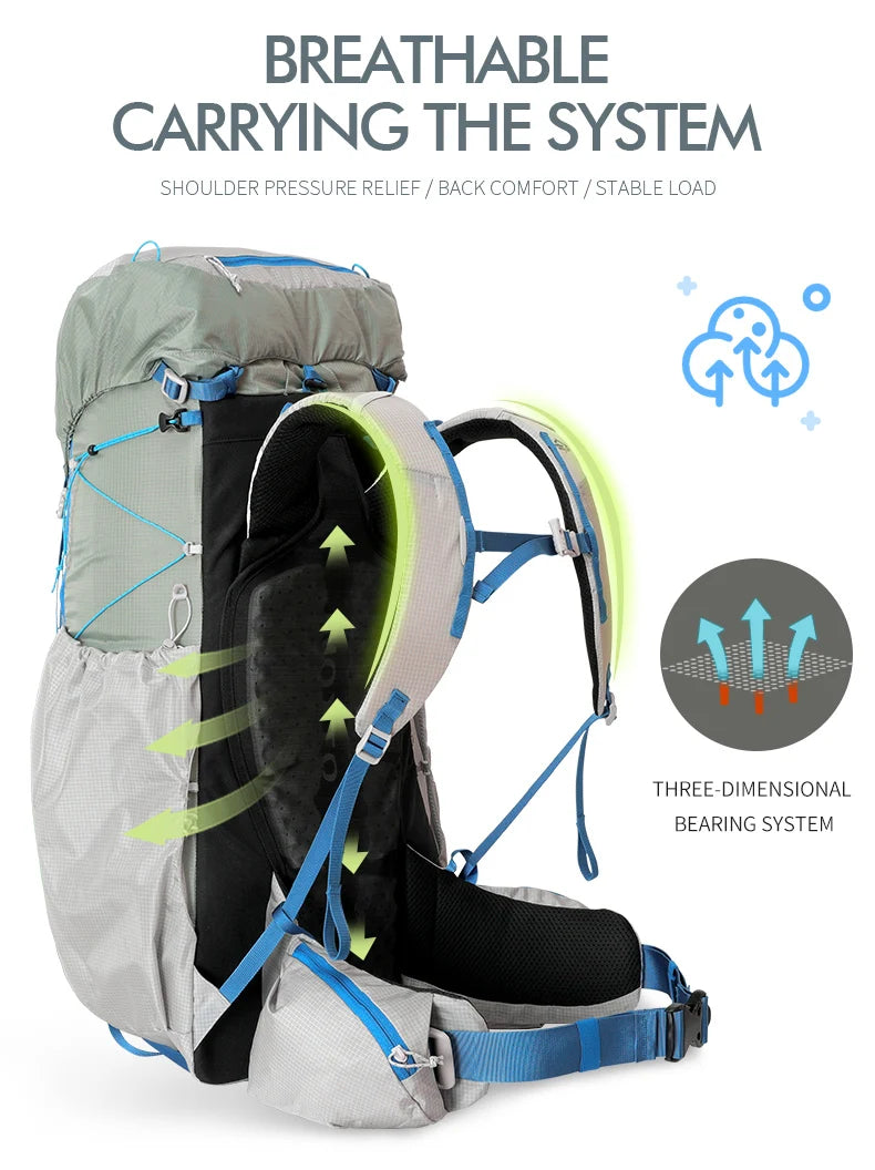 55L hiking backpack for men and women large capacity lightweight travel training fitness bag splashproof hiking multi-functional