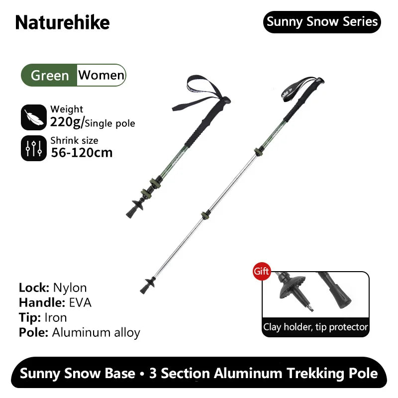 Naturehike Sunny Snow Base Walking Sticks Outdoor Children's Hiking Poles Men Women Camping Cane Ultralight Aluminum Alloy Trek