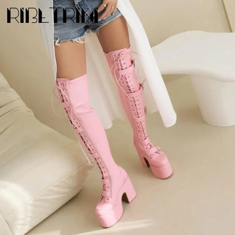 Punk Goth Women Motorcycle Boots Block High Heels Platform Shoes  Woman 2024 New Brand Luxury Fashion Design Cool Street Boots