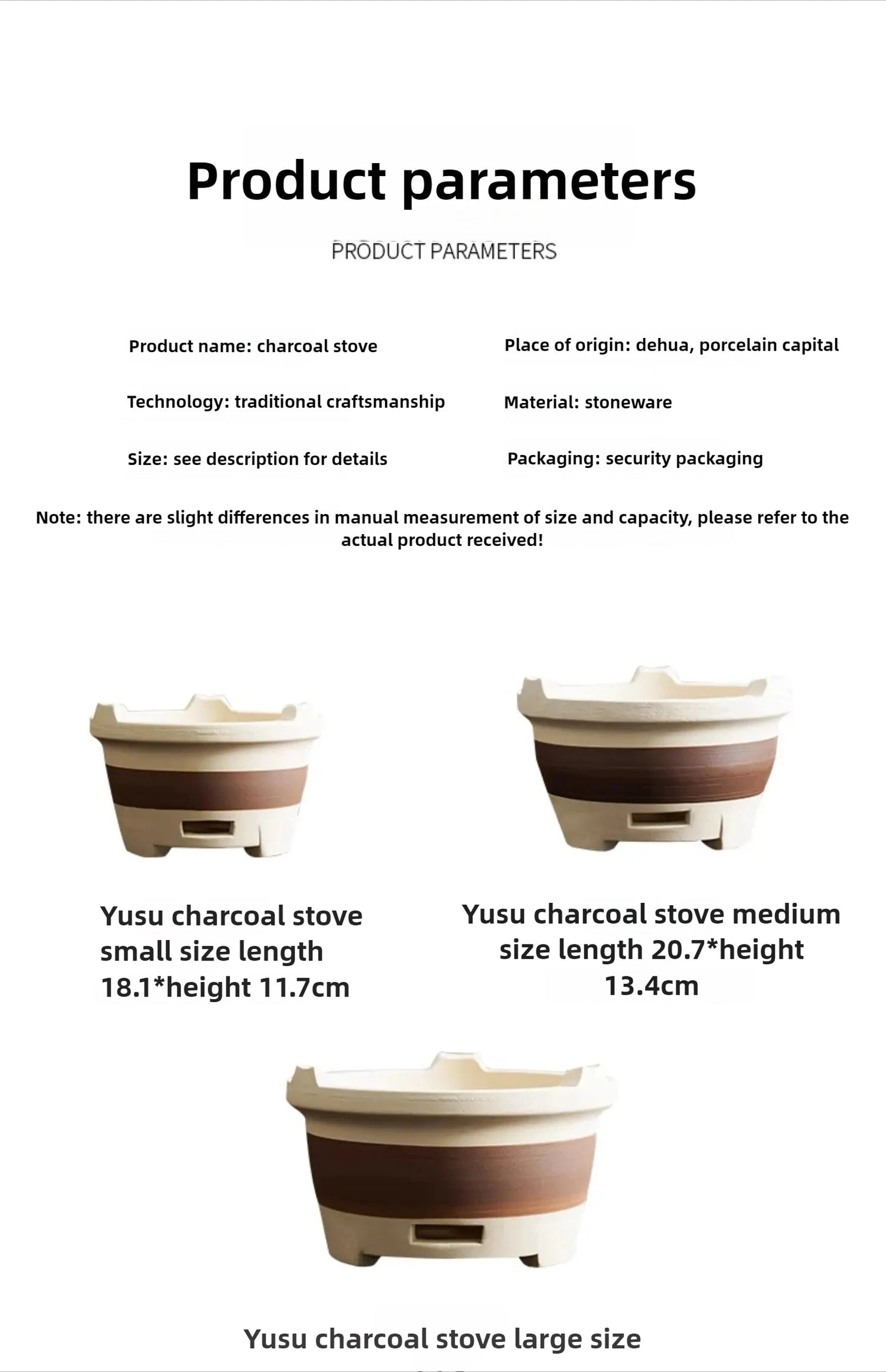 Kaolin-Household Charcoal Stove, Indoor Tea Heater, Outdoor BBQ Stand, Winter Heating Brazier, Household Charcoal Burner,