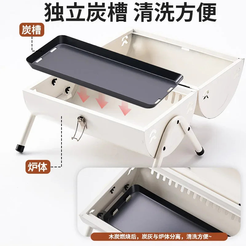 Multifunction  Portable Dual Purpose BBQ Grill Heating Stoves Camping Barbecue Grill Rack Net Firewood Stove Ironwork BBQ Grill