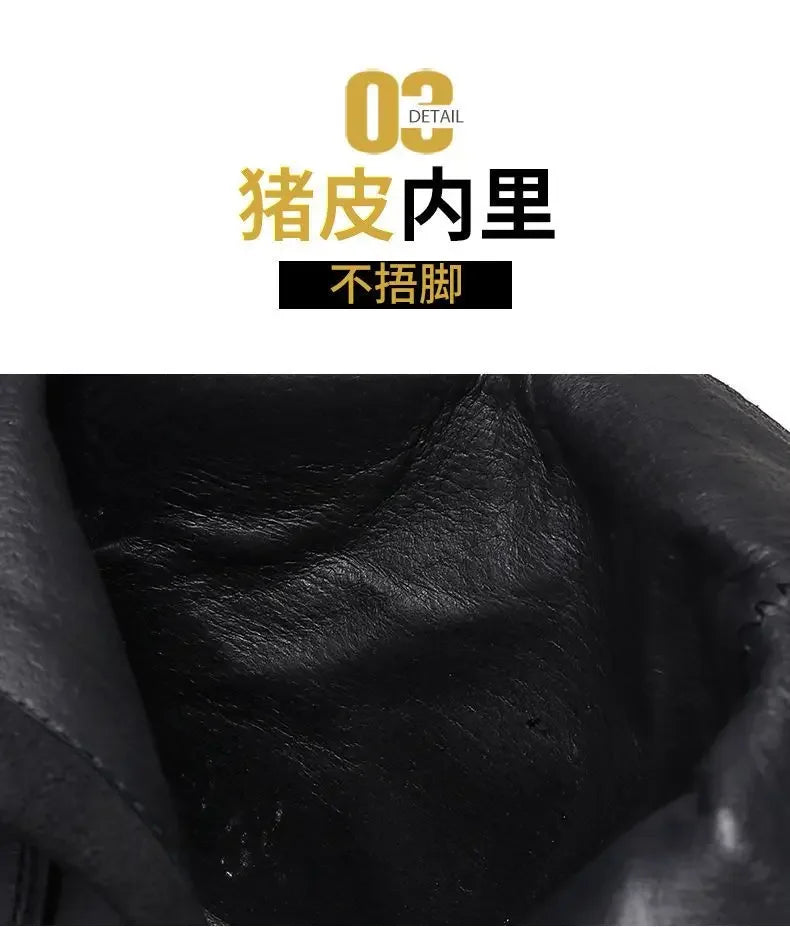 2025 Retro Men's Motorcycle Leather Boots British Style Round Head High Top Shoes Casual Platform Boots Moto Street Gear