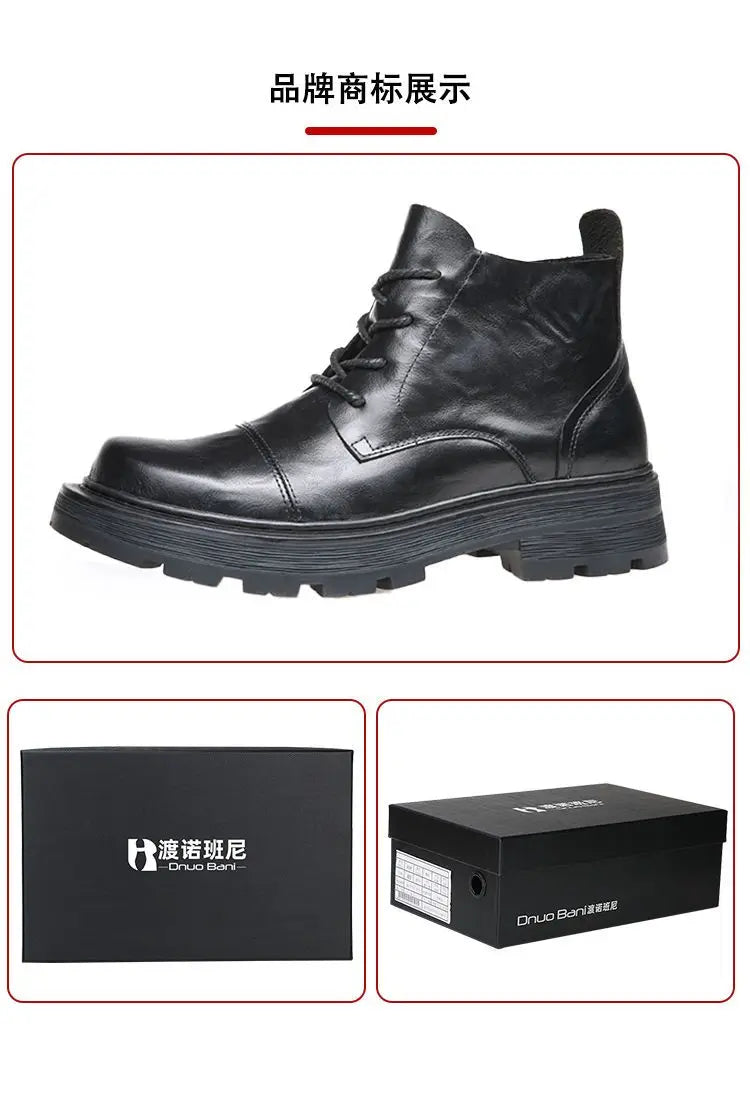 Motorcycle Boot British Style High-top Lace-up Ankle Boots Autumn Winter New Luxury Men's Genuine Leather Designer Shoes