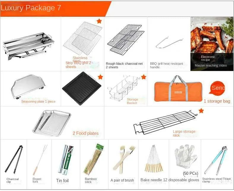 Outdoor Stainless Steel Charcoal Grill Barbecue Tool Portable Free Installation Handle Folding  BBQ Cooking Grid  Park New 2024