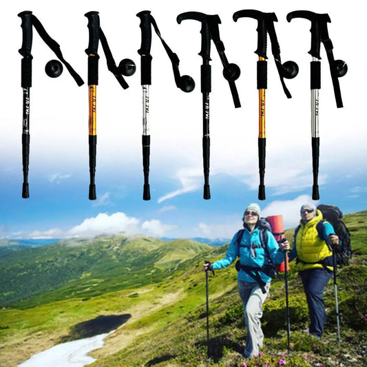 4 Section Trekking Poles Non-slip Wear-resistance Walking Stick Aluminium Alloy Ergonomic Handle Design Foldable Crutches Hiking