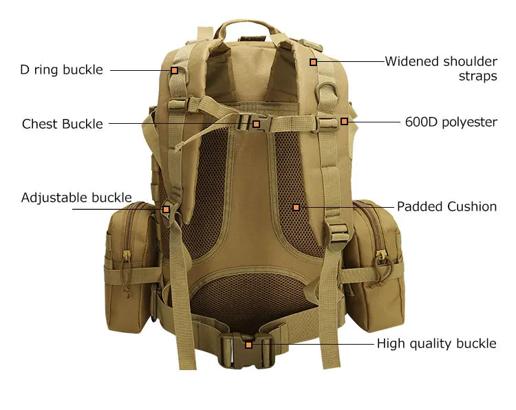 YAKEDA Tactical Backpack Outdoor Mountaineering Tactical Bag Sports Men and Women Large Capacity Wear-resistant Picnic Camping