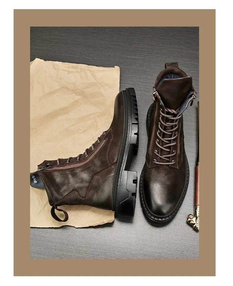Retro Leather Motorcycle Riding Boots Riding Boots British Cool Man Handmade High-top Winter Work Shoes