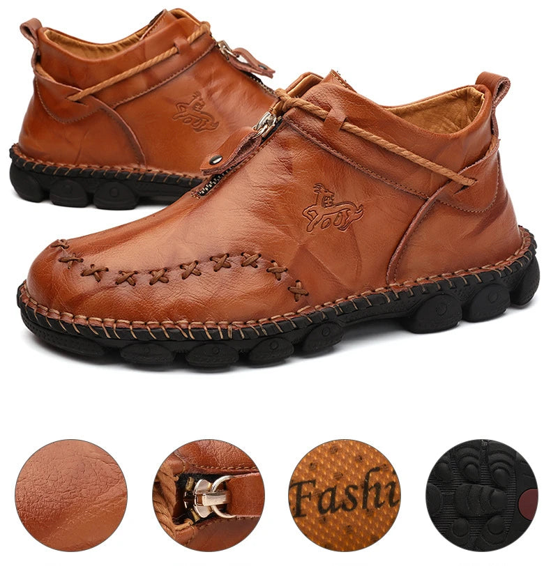 Genuine Leather Shoes Male Luxury High Quality Men Ankle Boots Outdoor Comfortable Casual Shoes Fashion Zip Men Motorcycle Boots