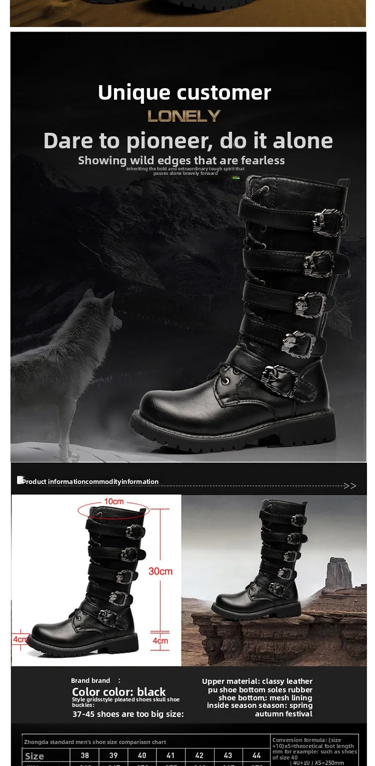 Men Winter Motorcycle Boots Mid-Calf Punk Rock Punk Shoes Mens PU Leather Black High Top Casual Boot Man Motorcycle Boots