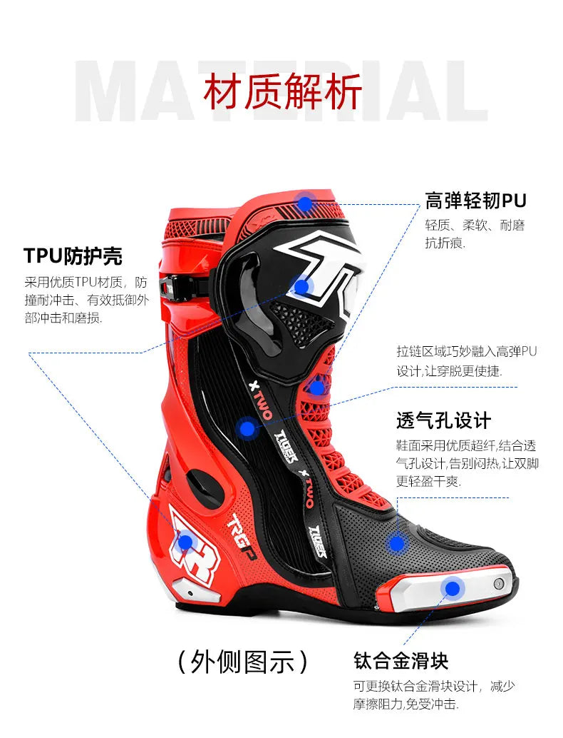 TR Motorcycle Long Boots Motocross Off-Road Rally Professional Racing Boots Motorbike Rider Biker Shoes Protection Equipment