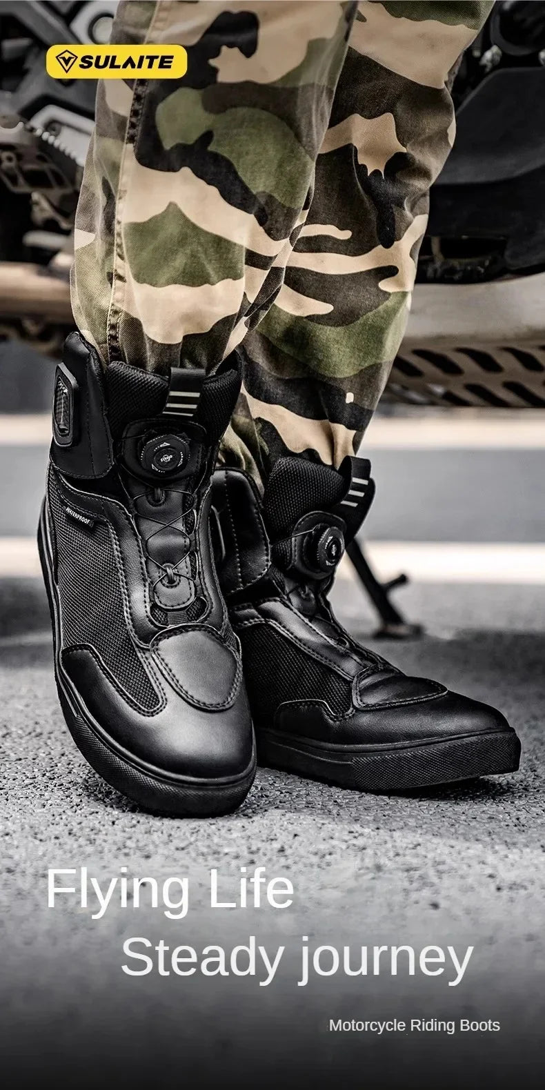 Sulaite Motorcycle Boots Men Waterproof Motorcyclist Boots Black Leather Motocross Boots Breathable Moto Biker Shoes