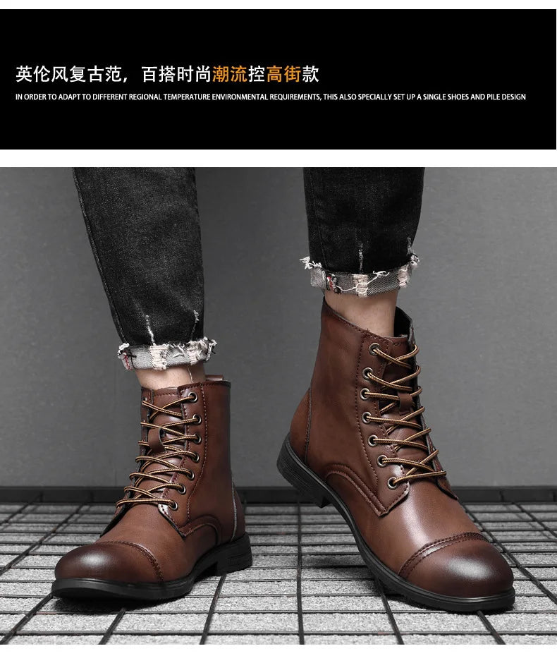 2024 Autumn and Winter New Fashion Pointy Retro Leather Boots High Top British Casual Men's Shoes Large Size 38-48