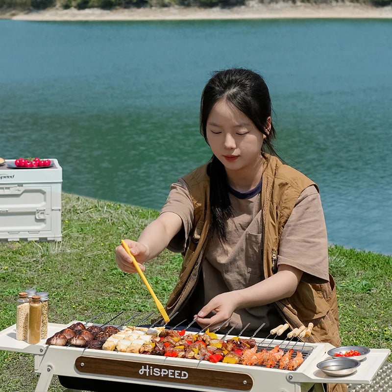 Outdoor IGT BBQ Grill Camping Stainless Steel Grill Camping Folding Portable Small Home BBQ Grill