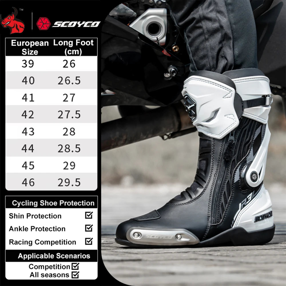 SCOYCO Knee-High Motorcycle Boots For Men Women Off-Road Highway Riding Durable Anti-Slip Sole Ankle Support All-Terrain Grip