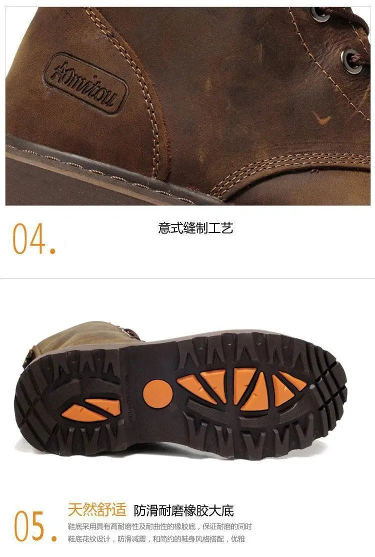 Men's Mid-calf Shoes High Tube Work Shoes Couples Outdoor Motorcycle Boots Large Size Women's Boots Winter Plush Cotton Shoes